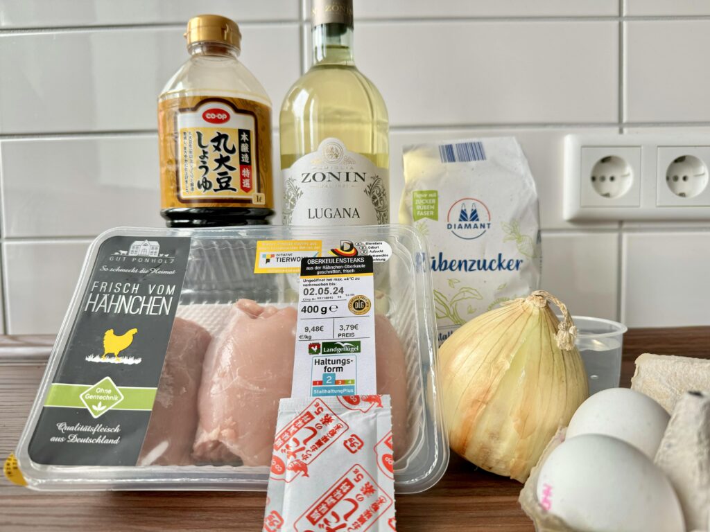 代用品を使用する場合の調味料（写真内の肉は、鶏胸肉ではなく鶏もも肉）